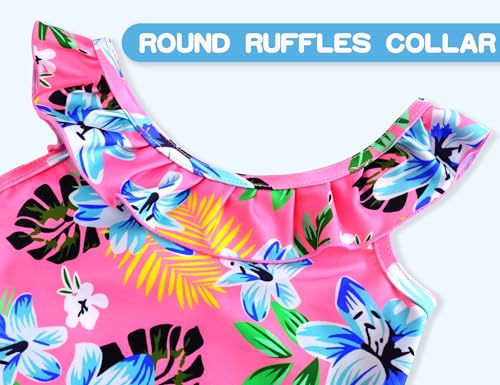 Image of Snowheart Girls Swimsuit One Piece Bathing Suit Kids Quick Dry Shoudler Ruffle Floral Swimwear for 3-12 Years Old