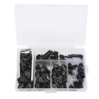 158Pcs Universal Motorcycle Fairing Bolt Kit Screws Fasteners Fixing Sportbike Mounting Kits Washers Nuts Screws Clips Assortment Motorbike Universal Fairing Bolt Kits Black
