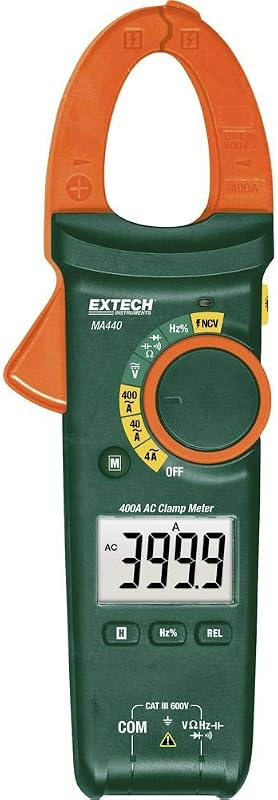 Extech MA440 400A AC Clamp Meter with NCV, True RMS, 4000 Count | 400A AC, True RMS, NCV, resistance, frequency, continuity, 4000-count backlit, compact, leads, case