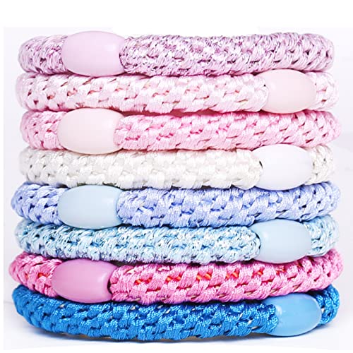 AXEN 8PCS Elastic Hair Tie for Women Girls, Cotton Bands Soft Woven Ponytail Holders for Thick Hair and Curly Hair, Pastel