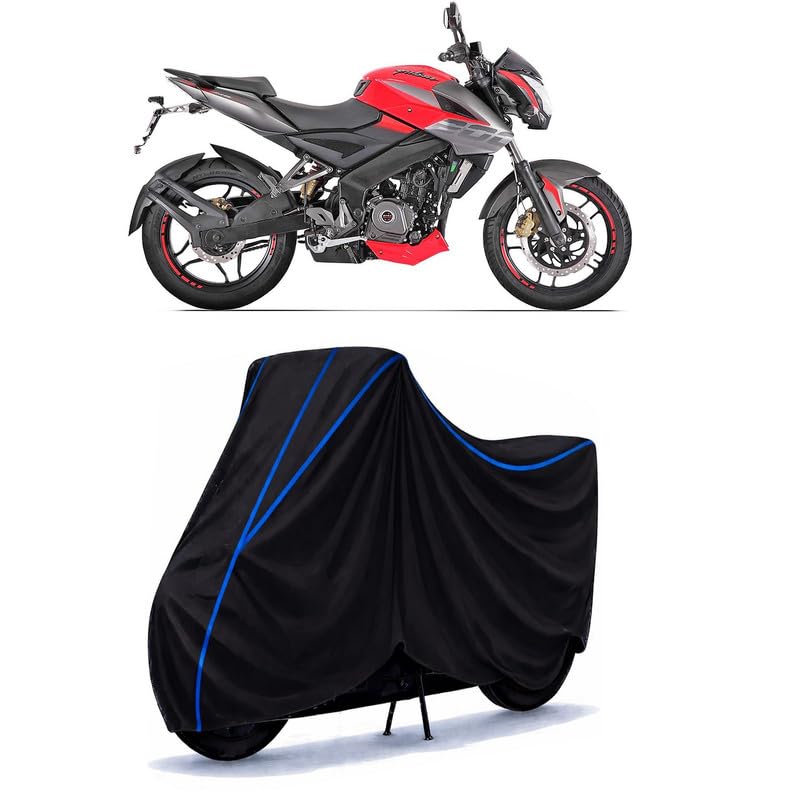 Image of Bajaj Pulsar NS 200 Bike Cover Water Resistant Universal Motorcycle Rain | Heavy Duty UV Protection, Dust, Scratch Indoor Outdoor All Weather with Black Blue Piping Elastic