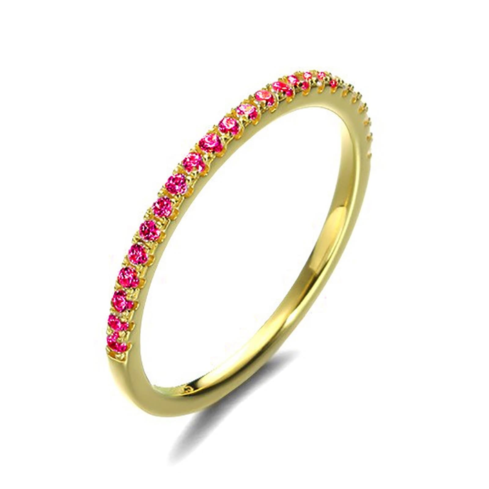 Echtschmuck Au 375/585/750 - Anello nuziale in oro con rubino rosso, eternità