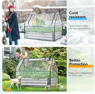 Quictent Raised Garden Bed with Cover Outdoor Galvanized Steel Planter Box Kit with Greenhouse Large Zipper Window Dual Use, 20pcs T-Type Tags & 1 Pair of Gloves Included 4x2.5x1 FT, Clear