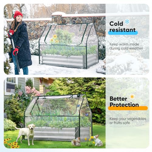 Quictent Raised Garden Bed with Cover Outdoor Galvanized Steel Planter Box Kit with Greenhouse Large Zipper Window Dual Use, 20pcs T-Type Tags & 1 Pair of Gloves Included 4x2.5x1 FT, Clear by Quictent - Image 5