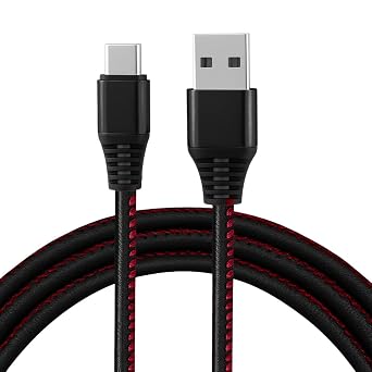 Leather Fast Charging Phone USB-A to USB-C Cable Stylish USB Phone Charger for 3.3ft Data Sync Cord for Smartphones Black