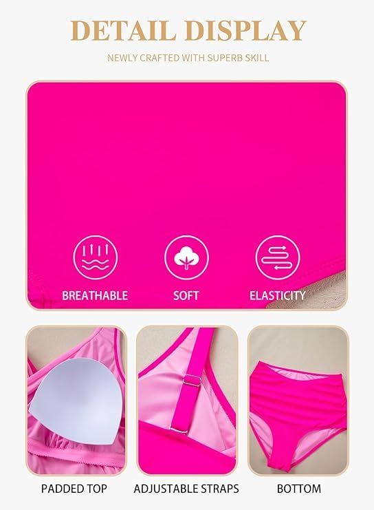 Eytino Womens Plus Size Bikini Sets High Waisted V Neck Bahting Suits Two Piece Color Block Swimsuits(1X-5X)