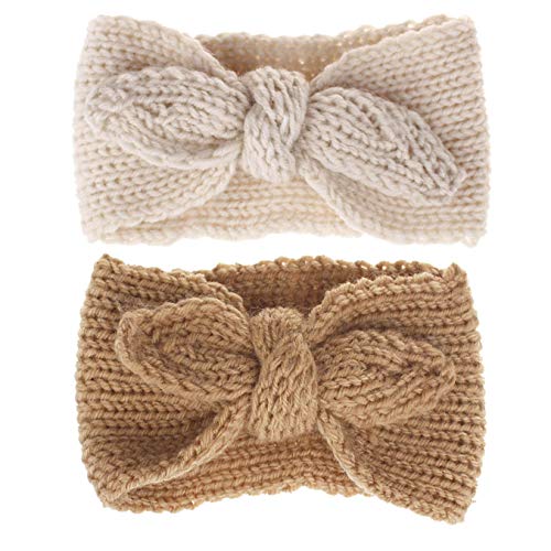Image of OVOY Turban Headband Baby Girl - Warm Rabbit Knot Hair Band Wrap Newborn Toddler Children 2Pcs (Brown+Beige, One Size)