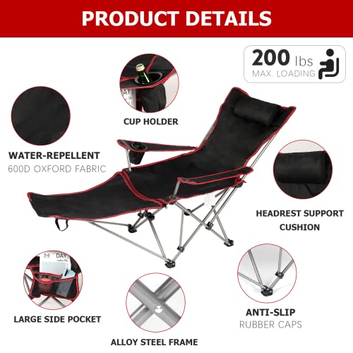 Yssoa Removable Footrest Reclining Camping Chair, 1-Pack, Black #TOP5
