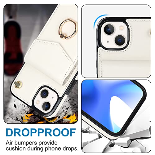 Étui antichoc iPhone 15 Plus portefeuille à béquille intégrée blanc