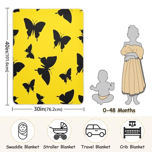 Burbuja Black Butterfly on Yellow Baby Blanket for Boys Girls, Nursery Soft Warm Swaddling Receiving Baby Blankets, 30x40 in Toddler Blanket3
