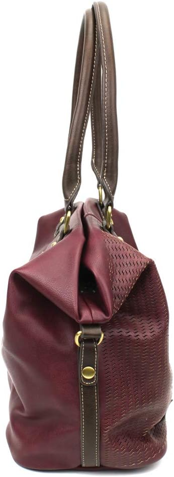 CHALA Laser Cut Crossbody Shoulder bag Tote Bag Faux Leather Plum