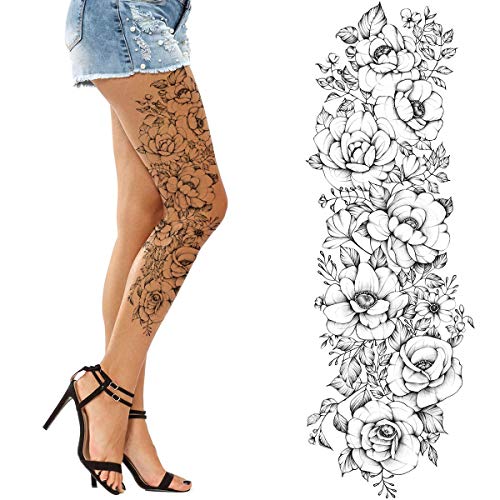 2 x Black rose blossom flower temporary tattoos for women girls adult kids flower big and small roses adult temp tattoo on body art sticker transfer paper