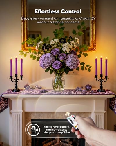 Image of Homemory 3 Pcs Waxy Purple Flameless Taper Candles with Remote Timer, LED Fake Candlesticks, 9.6 Inches Battery Tall Candle with 3D Flickering Flame for Wedding, Dinner, Christmas Anniversary Decor