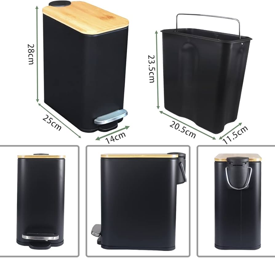 竹蓋付きエコスリムペダルゴミ箱 - 5L、耐久性と静音設計 Amazon｜ゴミ箱 ふた付き 5L スリム ペダル式 ゴミ箱 角型 竹蓋