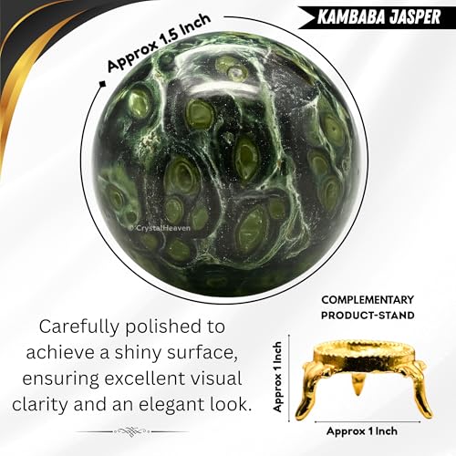 Image of Certified Kambaba Jasper Crystal Ball for Meditation - Premium Crystal Vastu Items for Home and Feng Shui Items for Good Luck - Ideal for Pooja Supplies and Spiritual Practices (1.5 inch Inch)