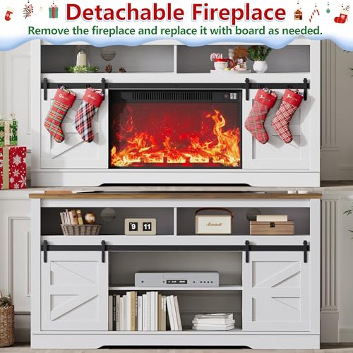 Image of JUMMICO Fireplace TV Stand for 65 Inch TV with 26'' Fireplace(Bright White)