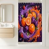 Orange Stall Duschvorhang, Sommer, lebendige Erdbeere, Pflaume, Sommer, Violett, Polyester, wasserdicht, Badewannentuch, Gardinen, Dekoration für Badezimmer, Gästezimmer, 91,4 x 183,9 cm