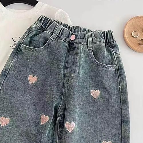 Moonker Girls Baggy Wide Leg Straight Jeans Distressed Cute Heart Embroidery Y2k Trousers Hight Waist Palazzo3