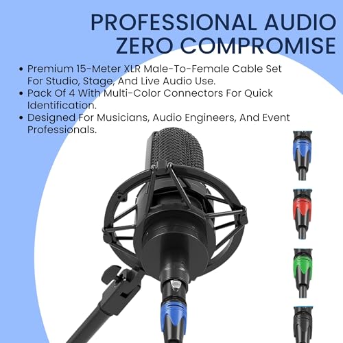 Image of DEVICE OF URBAN INFOTECH 15M XLR Male to Female Speaker Cable, Gold-Plated 3-Pin Mic Cable, Colored Microphone XLR Cable (Pack of 4)
