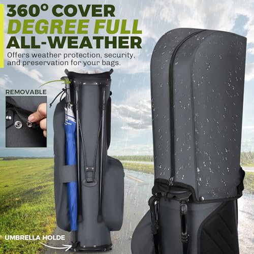8-Way Golf Stand Bag, Lightweight Golf Bag with Dual Strap & Full-Length Dividers, Portable Golf Club Carry Bag with Multiple Pockets, Waterproof Rain Hood for Men Women(Charcoal Gray)