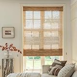 CHEFRU Woven Jute Roman Shades Cordless, Linen Cordless Blinds & Shades for Windows, Brown