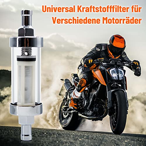 CarBole Universal Motorrad Kraftstofffilter 3/8in,Inline Aluminium Benzinfilter,Transparent Glas,für ATV,Dirt Bikes und Motorrad