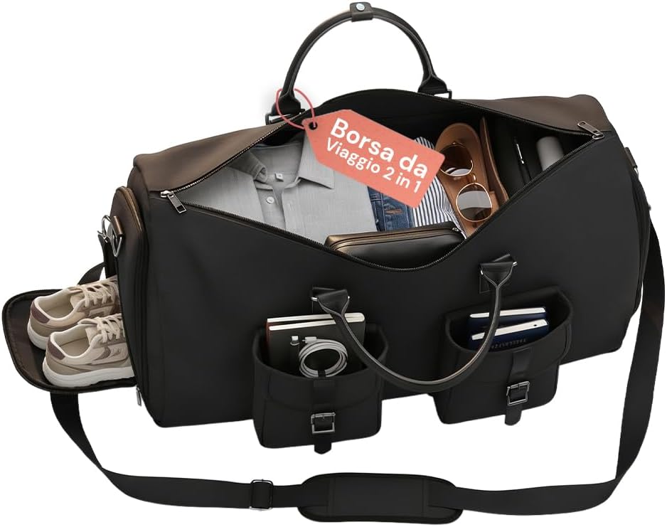 Avilia - 2 in 1 Waterproof Travel Bag with Shoe Holder, Multiple Pockets, Size 33 x 56 x 32 cm, Ideal as a Sports Bag, Hand Luggage and Daily Use