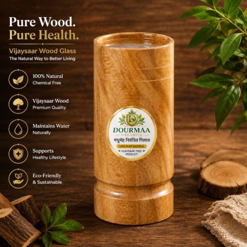 Image of Vijaysar Wooden Glass for Diabetes & Blood Sugar | Lab Tested Heartwood Tumbler | Madhumeh Ayurvedic Cup | Indian Kino Tree Pterocarpus Marsupium | 200ml Capacity | Handcrafted | VijayaPure