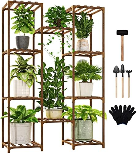 GENTINGBRO Indoor Plant Shelf Stand Outdoor Tall Plant Rack for 11 Pots Large Hanging Plant Holder For Multiple Plants Patio Balcony Garden