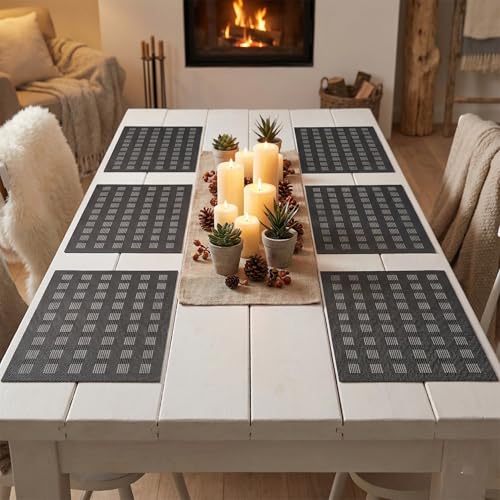 Image of YELONA Placemats for Dining Table - Heat Resistant, Non-Slip & Washable PVC Vinyl Table Mats - Set of 6, 45 x 30 cm (Brown & Beige)