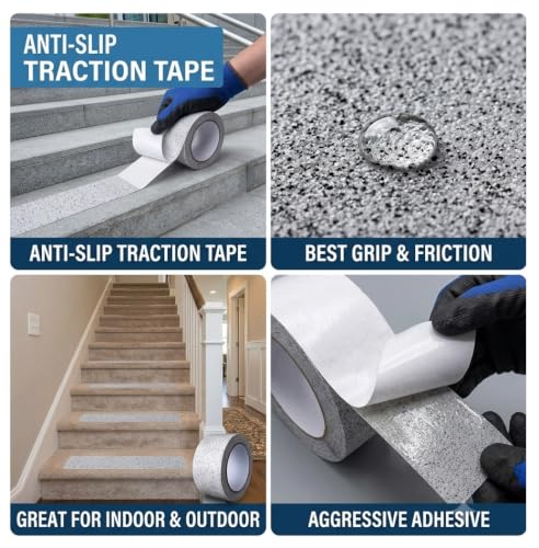 Image of Marble Pattern Anti-Slip Traction Tape - 2 inch x 16' (80 Grit), Waterproof Non-Slip Grip Tape for Indoor & Outdoor Stairs, Ramps, Ladders, Walkways - White Marble Finish, Heavy-Duty Adhesive