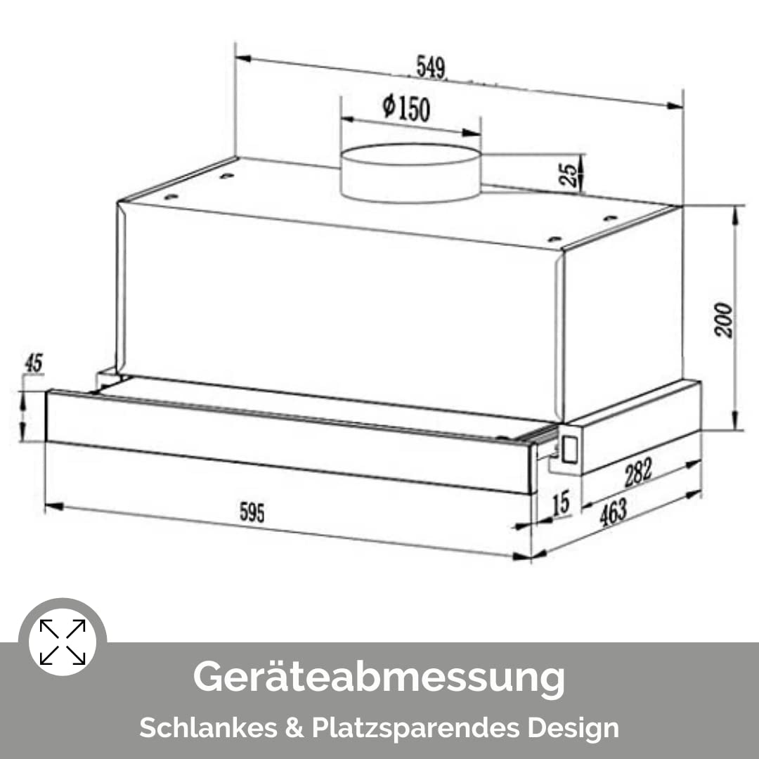 PKM Einbau-Dunstabzugshaube FS 1-60 BSPY 60 cm ausziehbar silber Edelstahlblende Abluft Umluft