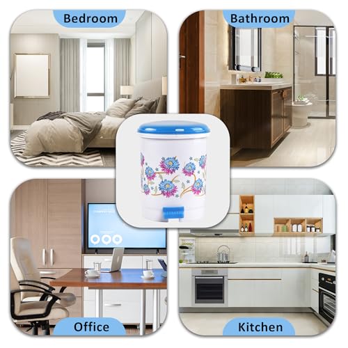Image of Kuber Industries 2.5 Ltr Plastic Pedal Dustbin | Trash Waste Bin for Study Room, Bed Room, Wash Room & Office Use | Dustbins & Garbage Bin for Kitchen & Home | Flower - Blue