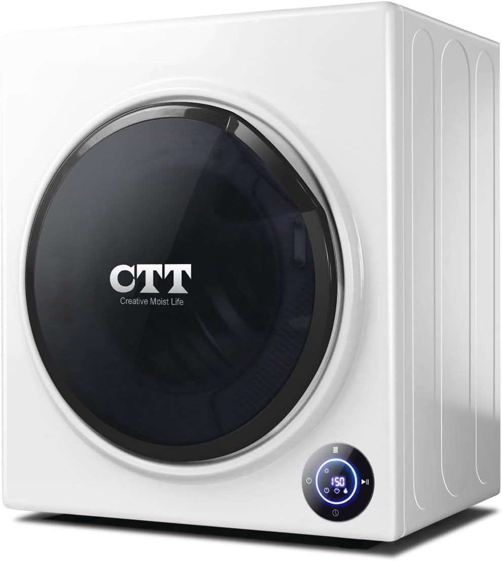 CTT Portable Clothes Dryer, 1500W 13 Lbs /3.5 Cu.Ft. Intelligent Compact Portable Tumble Clothes Laundry Dryer With Humidity Sensor, White