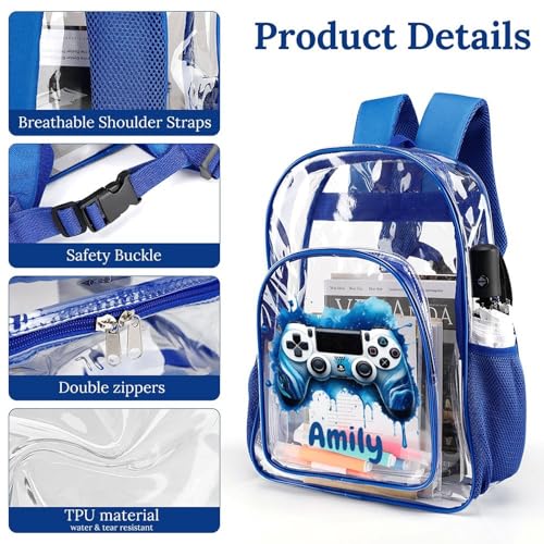 Personalized Clear Backpack Game School Backpack for Boys with Name PVC Backpack Suitable Back to School Gifts4