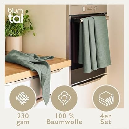 Blumtal® Geschirrtücher 50x70 cm im 4er Set - Geschirrtücher Baumwolle 100% - Küchentücher bei 60 °C waschbar - Waffeltuch - Spül- & Geschirrtücher - Putzlappen Baumwolle - Geschirrhandtuch in grün – Bild 3