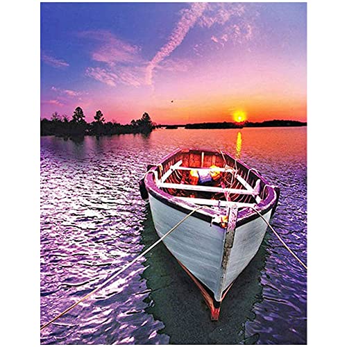 Square Diamond Painting Paysage Bord de Mer 40x50 cm Bateau Broderie Diamant Paysage le Coucher du Soleil Canevas Adulte Peinture Diamant Adulte Strass...