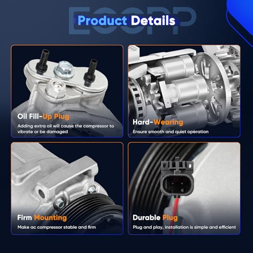Image of ECCPP AC Compressor for Chevrolet Silverado 3500 4500 5500 HD 2019-2020 | for GMC Terrain L4 1.5L 2023-2024 Fit for GMC Sierra 2500 3500 HD 6.6L 2015-2023 Fast Cooling AC Compressor with Clutch