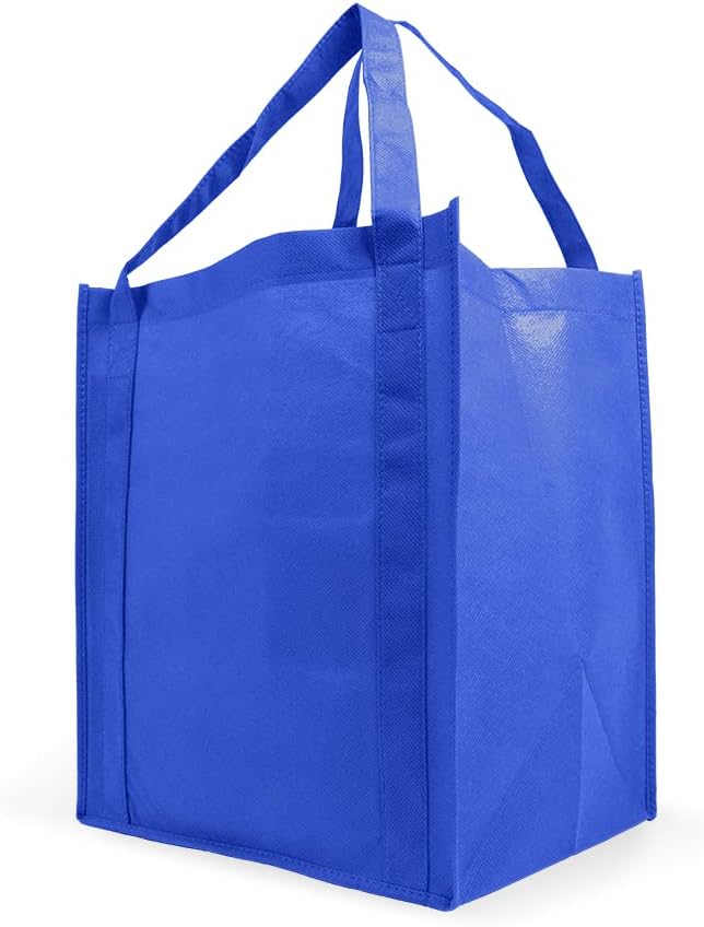 Simply Green Solutions - Reusable Grocery Bags, Wide Tote Bags with 20-Inch Reinforced Handle, Shopping Bags for Groceries, Reusable Gift Bags with Handles, 13 x 15 x 10, Pack of 10, Royal Blue