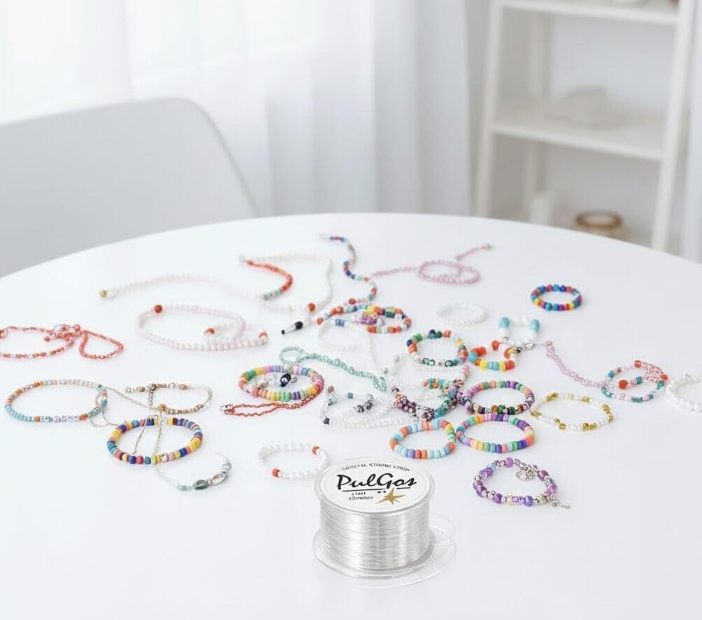 PulGos πππ-1.0mm Clear Stretchy Elastic Cord |Round Beading Thread for Bracelet, Necklaces DIY Handmade Jewelry Making |Strong & Durable Spool for Crafting Flexible String for Beads & Accessories 4