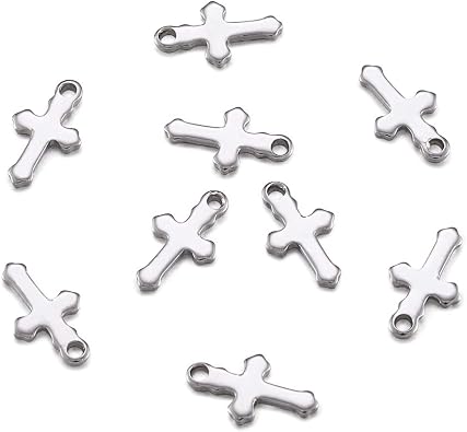 KISSITTY 100pcs 304 Stainless Steel TINY Size Solid Polished Cross Pendant Cross Charms Chainmail dangles for Necklace Earring Bracelet Haircraft Jewelry Making 12x7x1mm