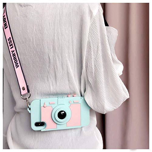 Unnfiko Wallet Case For Iphone 6 / Iphone 6S, Cute Camera Design, Purse Flip Card Pouch Stand Holder Cover Case With Long Shoulder Strap (Blue, Iphone 6 / 6S) #TOP1