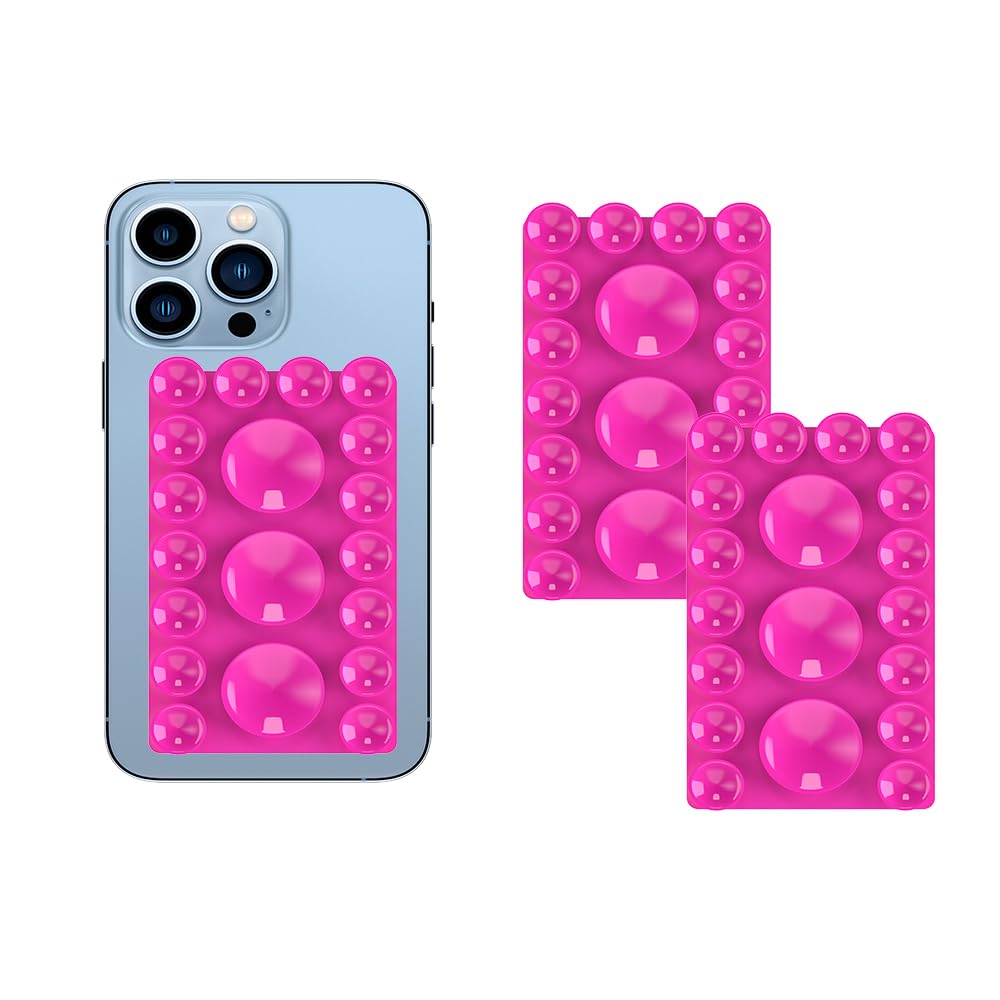 ZYCCER 2024 Upgrade 2PCS Silicone Suction Cup Phone Case Adhesive Mount,Adhesive Grip, Sticky Suction Cup Phone Holder & Suction Phone case Holder TikTok & Selfies (Hot Pink, 3+16 Single sided)