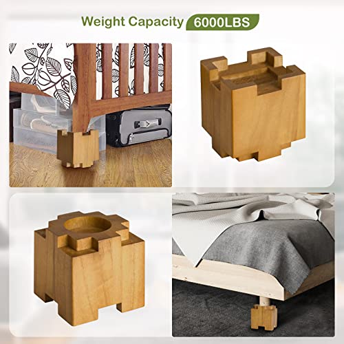 Bed Risers 4 Inch, Adjustable Furniture Risers Lift Heights 4, 8 Inch Heavy Duty Stackable Wood Raisers With Anti-Slip Foam Pads For Couch, Sofa, Table, Chair, Supports Up To 6,000 Lbs, 4 Pack, Brown #TOP3