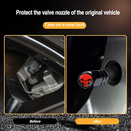 Ajxn Pack-4 Skull Tire Valve Stem Caps, Airtight Dust Proof Covers For Car Wheel, Universal Tire Air Valve Caps Fits Cars Trucks Motorcycles Suvs And Bikes, Car Wheels Protection Accessories (Red) #TOP2