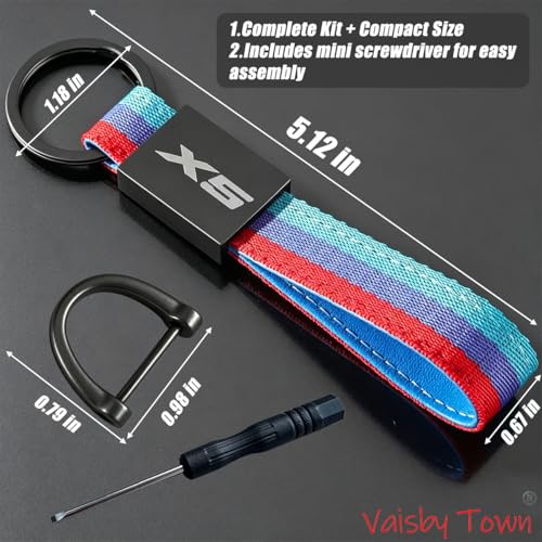 Image of Automotive Keychain compatible with BMW X5 Key Fob | Zinc Alloy Circle & D-Ring,Tricolour Nylon Strap with inchX5 inch Engraved Buckle Clip,Sporty Luxury style