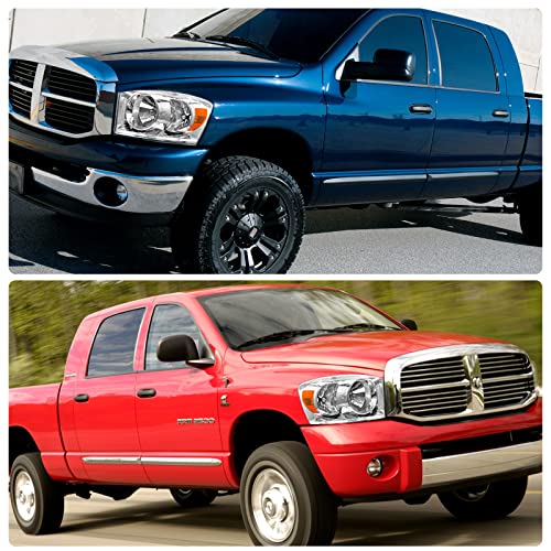 Adcarlights 2006 2007 2008 2009 Dodge Ram Headlight Assembly For 2006-2008 Dodge Ram 1500/2006-2009 Dodge Ram 2500 3500 Clear Lens Chrome Housing Amber Reflector Headlamp Replacement Left Right Pair #TOP5