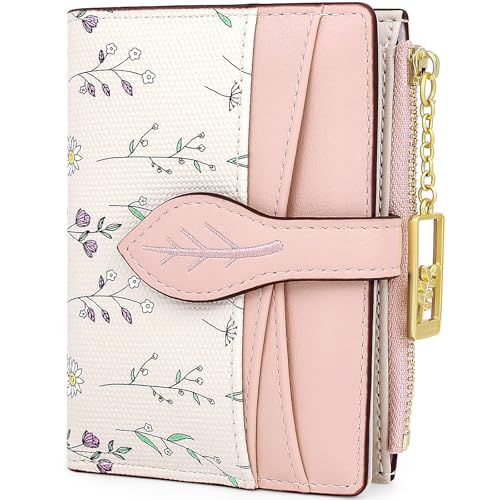 Small Wallet Womens Pink Flower Cute Wallets for Ladies Slim Change Purse for Ladies Bifold Wallet Womens With Zipper Coin Pocket Purses Card Holder for Women