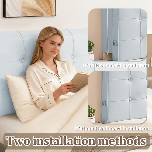 CQXMJT Twin Headboard, Tool-Free 60s Installation - 4" High-Density Foam Upholstered Headboard with Side Pockets, Non-Slip Linen Headboard for Dorm/Renter/Small Bedroom, Cornflower Blue — view 5