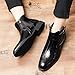Men's Patent Leather Low Heel Dress Chelsea Boots with Side Zipper Pointed Toe Warm Fur Lined Non Slip Casual Booties Fashion Buckle Work Business Prom Ankle Boots (Black,8.5)